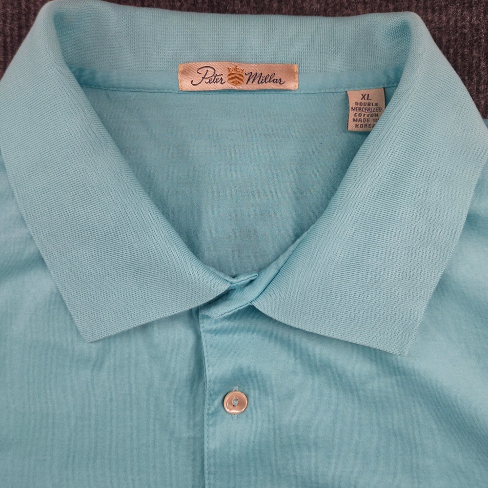 Peter Millar Mens XL Aqua Blue Double Mercerized Cotton Short Sleeve Polo Shirt